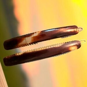 New 1960’s Tortoiseshell French Hair Clips with a Curved Design, One Pair,  3”
